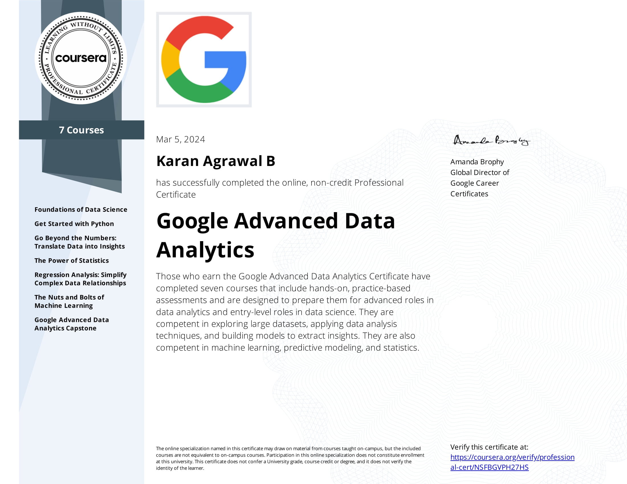 Advanced Data Analytics Certificate